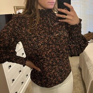Dainty floral autumn colors high neck blouse